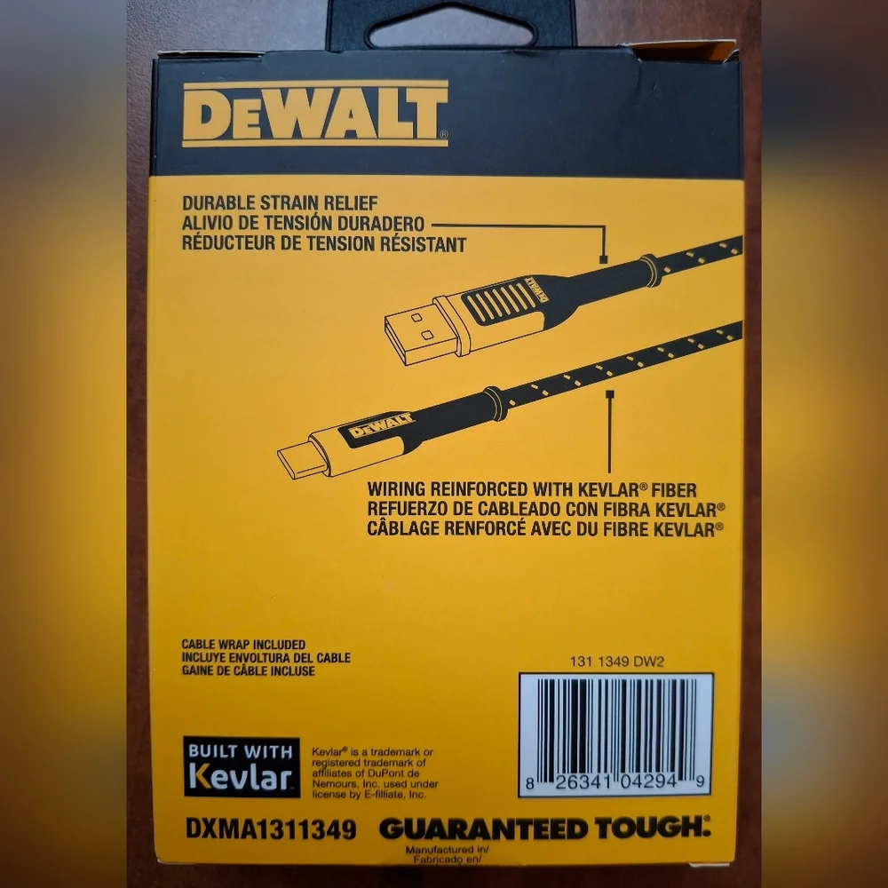 DeWalt Black and Yellow Braided USB Cable 10ft USB C To A
